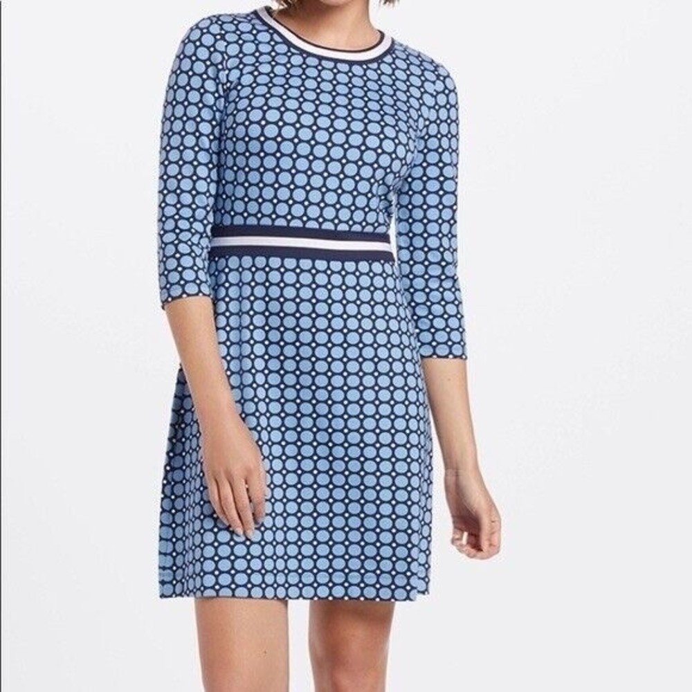 Draper James Persley Pointe Dress Navy Blue Polka Dot Size M